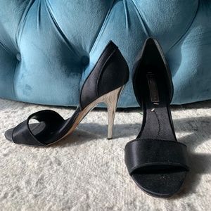 BCBG Black Satin & Chrome Pumps